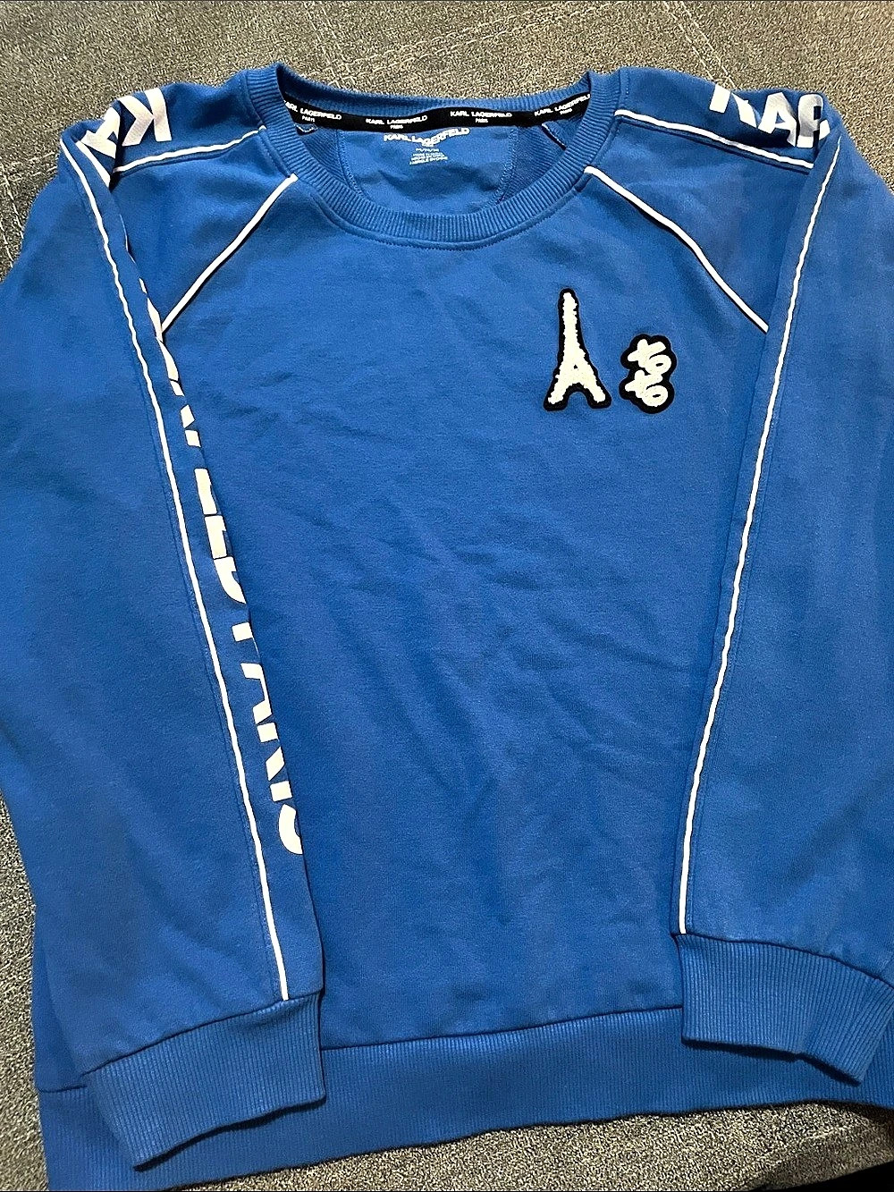 Karl Lagerfeld Blue & White Logo Sweatshirt Size Medium Like New
